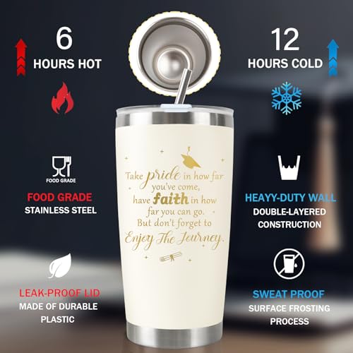 CUPLOOV 2025 Graduation Gift for Her Tumbler - 20 oz Beige Gold Wine Tumbler Cup with Lid,Straw,Brush, Keychain and Card Set with Gift Box for Nursing High School College Female Graduates - Image 4