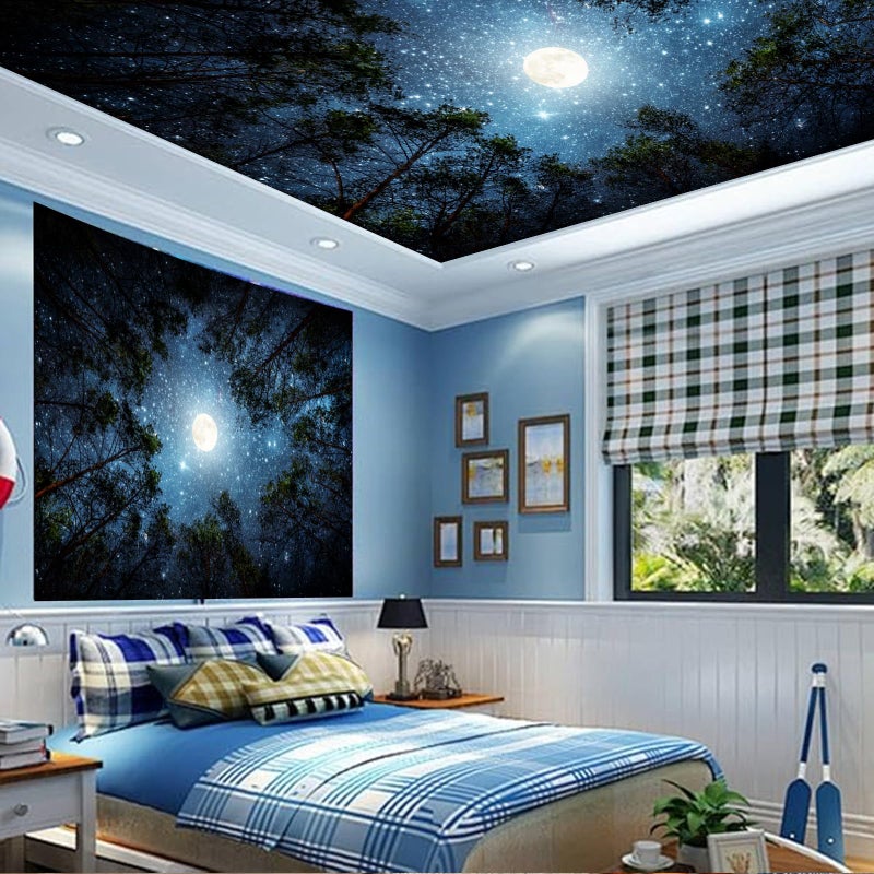 Apdidl Forest Galaxy Starry Tapestry for Bedroom Ceiling, Blue Space Night Starry Sky Moon Stars Tapestry Aesthetic, Tree Forest Milky Way Backdrop Wall Hanging for Dorm Living Room Decor (51" X 60") - Image 4