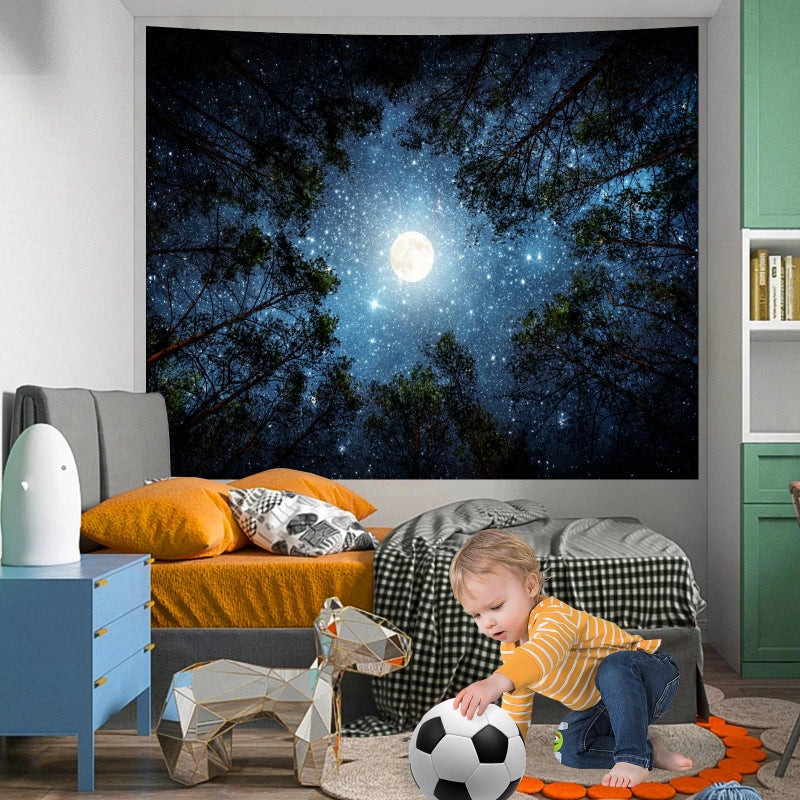 Apdidl Forest Galaxy Starry Tapestry for Bedroom Ceiling, Blue Space Night Starry Sky Moon Stars Tapestry Aesthetic, Tree Forest Milky Way Backdrop Wall Hanging for Dorm Living Room Decor (51" X 60") - Image 2