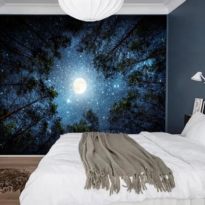 Apdidl Forest Galaxy Starry Tapestry for Bedroom Ceiling, Blue Space Night Starry Sky Moon Stars Tapestry Aesthetic, Tree Forest Milky Way Backdrop Wall Hanging for Dorm Living Room Decor (51" X 60") - Image 3