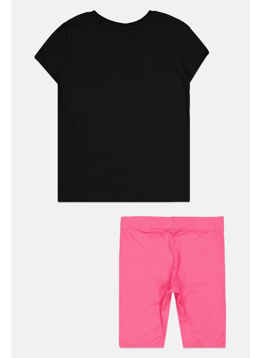 PUMA Kid Girl 2 Pieces Graphic Print Top And Bottom Set, Black/Pink  - Image 2