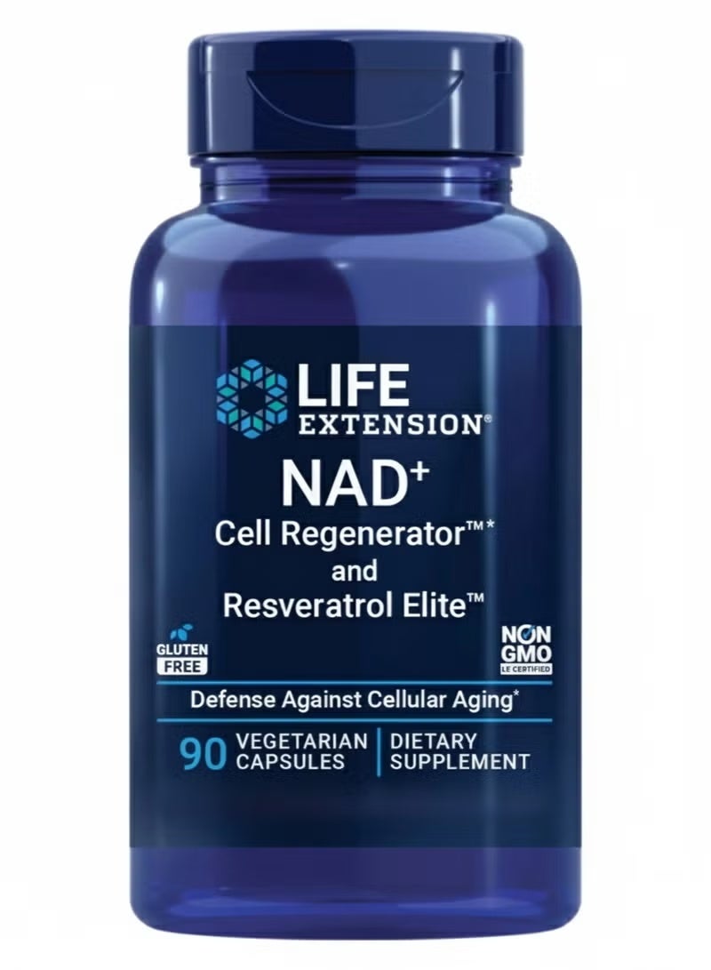 Life Extension NAD+ Cell Regenerator and Resveratrol Elite, nicotinamide riboside, Trans-resveratrol, quercetin, Fisetin, Heart Health, Healthy Aging, Vegetarian, Non-GMO, Gluten Free, 90 Capsules - Image 1