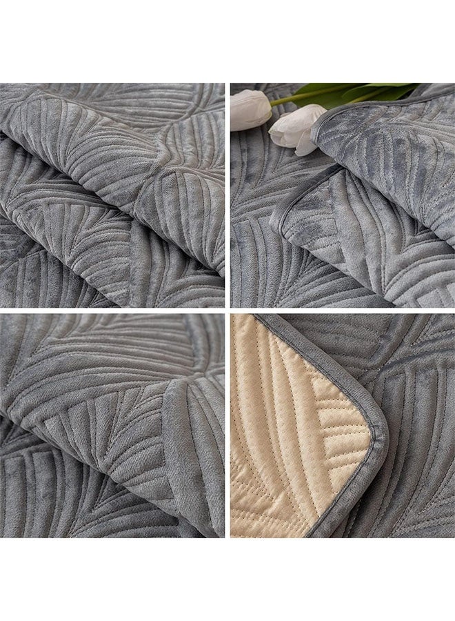 MLADEN Plush Sofa Cover, Thicken Sofa Slipcover Leaves Pattern Non-Slip Super Soft Sofa Protector Cat-Proof & Anti-Scratch Couch Protector Universal Fit for 1 2 3 4 Seater L U Sofas | Simple Modern Solid Colour Sofa Throw (Grey) - Image 4