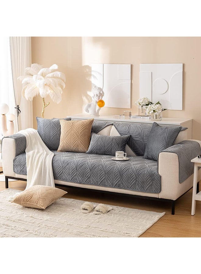 MLADEN Plush Sofa Cover, Thicken Sofa Slipcover Leaves Pattern Non-Slip Super Soft Sofa Protector Cat-Proof & Anti-Scratch Couch Protector Universal Fit for 1 2 3 4 Seater L U Sofas | Simple Modern Solid Colour Sofa Throw (Grey) - Image 5