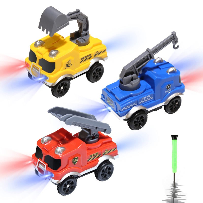 Save Unicorn Tracks Cars Replacement only Toy Cars for Magic Tracks Glow in the Dark Racing Car Track Accessories with 5 Flashing LED Lights Compatible with Most Car Tracks for Kids Boys and Girls3pack - Image 2