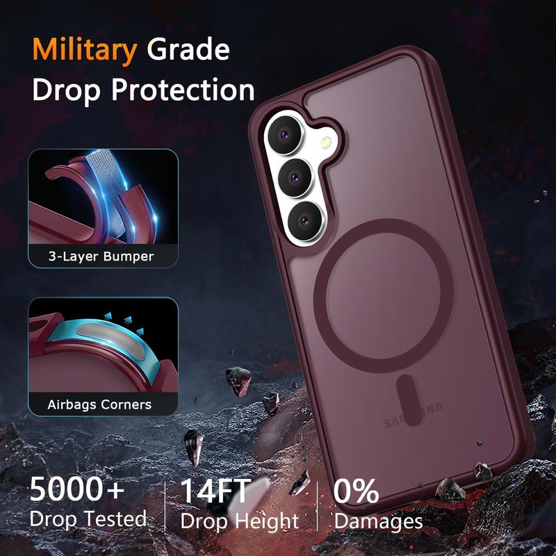 Elzzi حافظة مغناطيسية مصممة لهاتف سامسونج S24 غلاف خلفي صلب غير لامع من PC + TPU [متوافقة مع MagSafe] حافظة هاتف مضادة للخدش (أحمر نبيذ) - Image 5