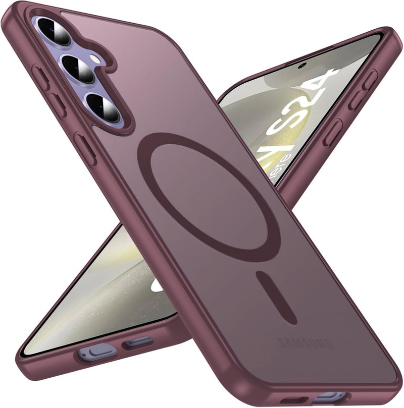 Elzzi حافظة مغناطيسية مصممة لهاتف سامسونج S24 غلاف خلفي صلب غير لامع من PC + TPU [متوافقة مع MagSafe] حافظة هاتف مضادة للخدش (أحمر نبيذ) - Image 1