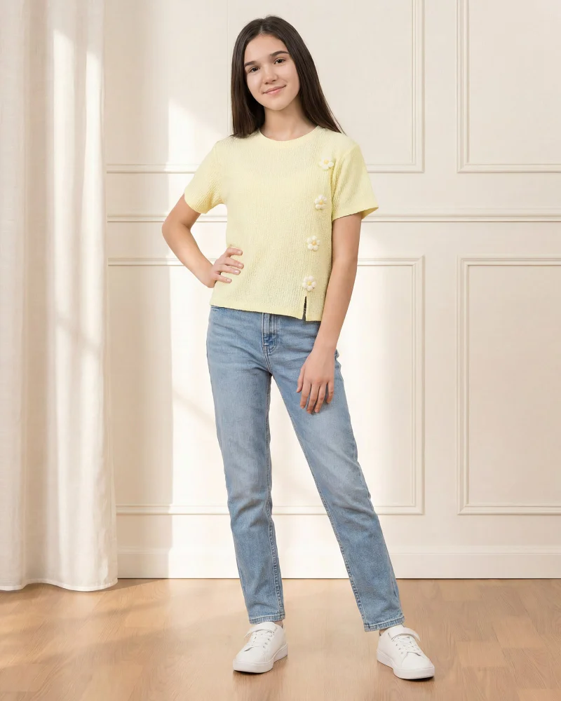 Redtag Senior Girls Yellow Jacquard Top