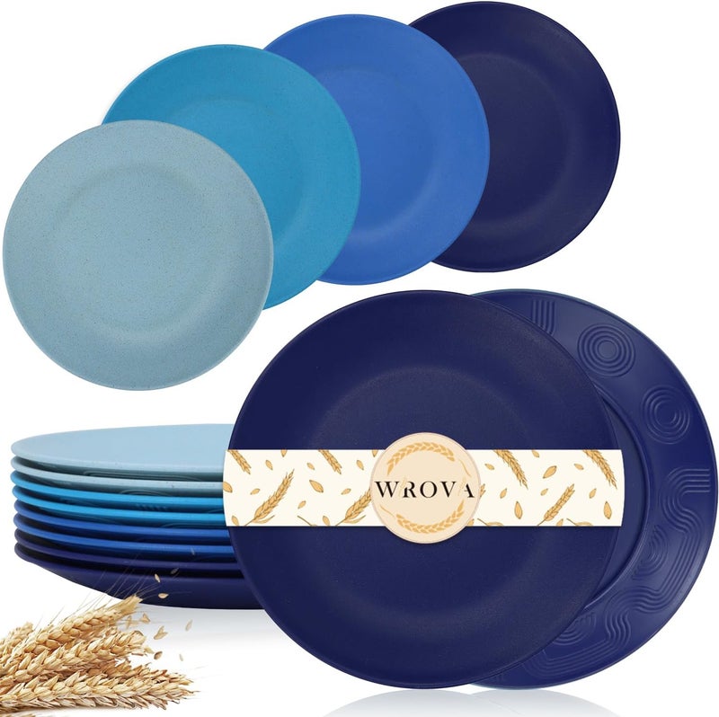 Wrova Wheat Straw Dinner Plates 9 Inch Unbreakable Set of 8  Dishwasher  Microwave Safe Plastic Plates Reusable  Lightweight Plates for KitchenCampingApartmentDormRVParty  Ocean Series - Image 1