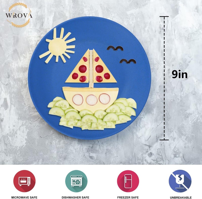 Wrova Wheat Straw Dinner Plates 9 Inch Unbreakable Set of 8  Dishwasher  Microwave Safe Plastic Plates Reusable  Lightweight Plates for KitchenCampingApartmentDormRVParty  Ocean Series - Image 2