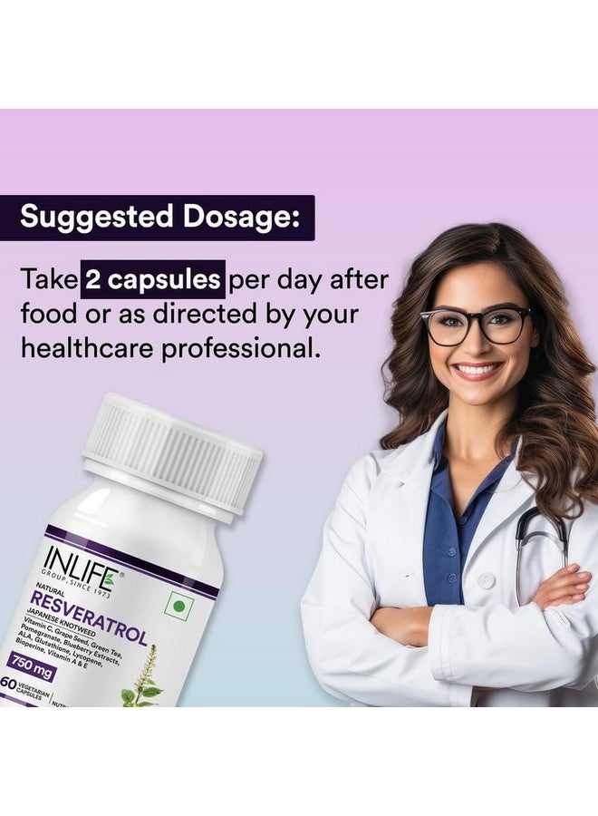 Inlife مكملات إنلايف ريسفيراترول - 750 ملغ تركيبة مضادة للأكسدة مع نبات العقدة اليابانية (ترانس-ريسفيراترول)، بذور العنب، لايكوبين، فيتامين E و C - 60 كبسولة نباتية - تدعم صحة الجلد والقلب - Image 3