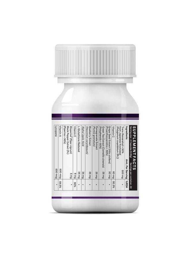 Inlife مكملات إنلايف ريسفيراترول - 750 ملغ تركيبة مضادة للأكسدة مع نبات العقدة اليابانية (ترانس-ريسفيراترول)، بذور العنب، لايكوبين، فيتامين E و C - 60 كبسولة نباتية - تدعم صحة الجلد والقلب - Image 4