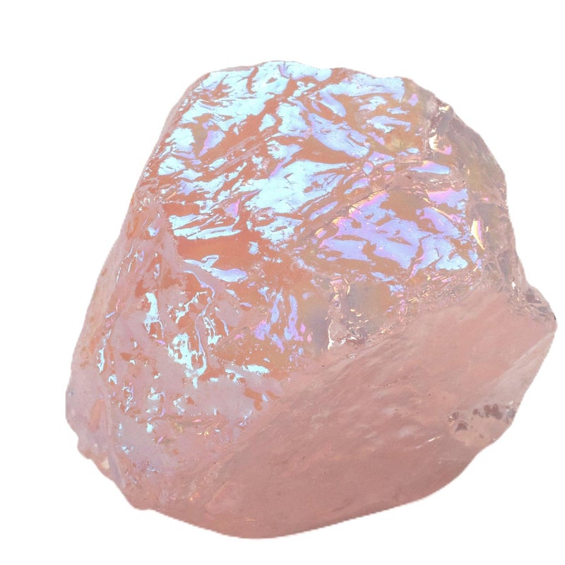 KALIFANO Angel Aura Rose Quartz Crystal Titanium Bonded High Energy Raw Cuarzo Rosa Chunk with Information Card Natural Reiki Rock Used for Love and Passion Family Owned and Operated