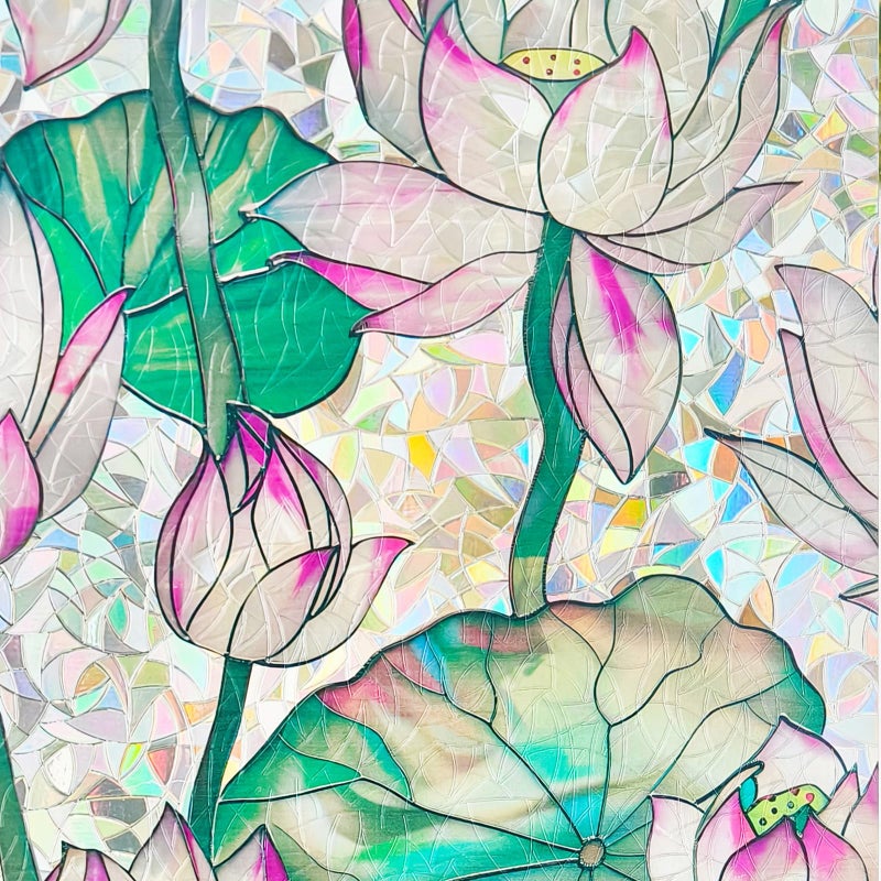 ADD.HERES Window Privacy Film,Colorful Floral Window Stickers,Removable DIY Bouquet Static Clings, Decals for Home School Office Party Supplies,â€ŒLotusâ€Œï¼Œ17.5 x 78.7 in - Image 3