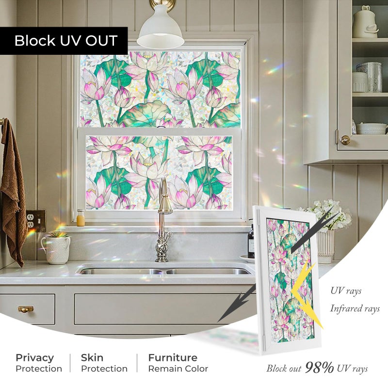 ADD.HERES Window Privacy Film,Colorful Floral Window Stickers,Removable DIY Bouquet Static Clings, Decals for Home School Office Party Supplies,â€ŒLotusâ€Œï¼Œ17.5 x 78.7 in - Image 5