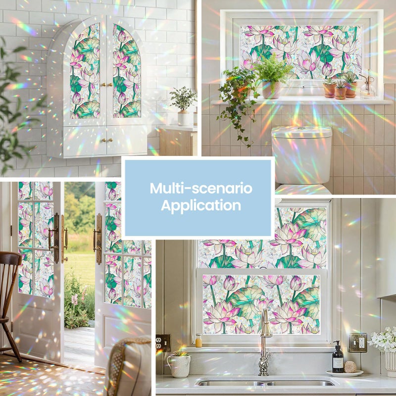 ADD.HERES Window Privacy Film,Colorful Floral Window Stickers,Removable DIY Bouquet Static Clings, Decals for Home School Office Party Supplies,â€ŒLotusâ€Œï¼Œ17.5 x 78.7 in - Image 2