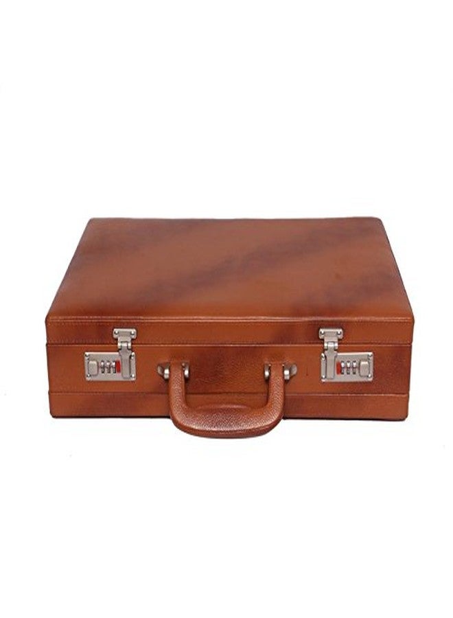 OBANI Genuine Leather Expandable Briefcase Tan. Dimensions: 18" x 4" x 12.50" (L x W x H) - Image 1