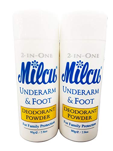 Milcu Underarm & Foot Deodorant Powder 80g per Bottle, 2 Pack - Image 1