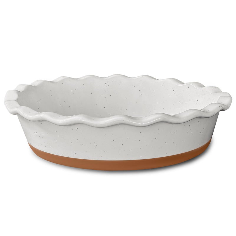 Mora Ceramic Deep Fluted Pie Dish for Baking - 9 inch Porcelain Pie Plate for Apple, Quiche, Pot Pies, Tart, etc. - Modern Farmhouse Style - Vanilla White - Image 1