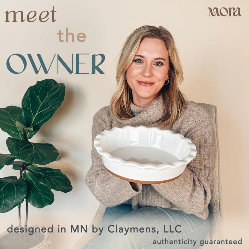 Mora Ceramic Deep Fluted Pie Dish for Baking - 9 inch Porcelain Pie Plate for Apple, Quiche, Pot Pies, Tart, etc. - Modern Farmhouse Style - Vanilla White - Image 3