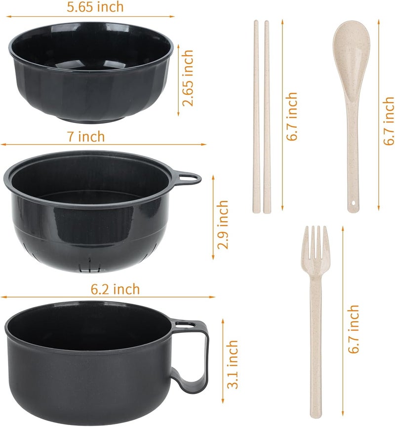 Ronanemon Large Ramen Bowl, Ramen Noodle Bowls Microwavable, Ramen Cooker with strainer,, Microwave Pasta Cooker, Ramen Bowl Microwave Gift for College Boys Girls Male Female Dorm Room Essentials Instant Lunch - Image 3