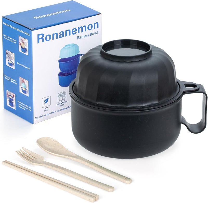 Ronanemon Large Ramen Bowl, Ramen Noodle Bowls Microwavable, Ramen Cooker with strainer,, Microwave Pasta Cooker, Ramen Bowl Microwave Gift for College Boys Girls Male Female Dorm Room Essentials Instant Lunch - Image 1
