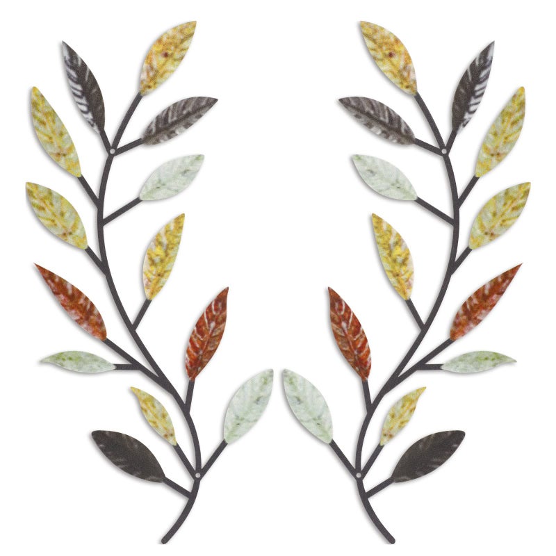Zhengmy Zhengmy 2 Pieces Metal Tree Leaf Wall Decor Vine Olive Branch Leaf Wall Art Living Room Hallway Wall Decor Outdoor DecorationMulti Color 