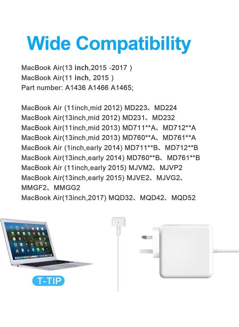 Neox شاحن ماك بوك إير بريطاني، محول طاقة 45 واط برأس T متوافق مع ماك بوك إير 11 و13 بوصة (منتصف 2012 إلى 2017)، موديلات A1465 وA1466 وA1435 وA1436  4.4  715 تقييمًا - Image 2