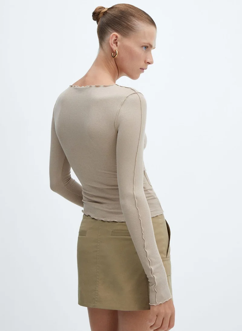 MANGO Button Detail Crop T-Shirt