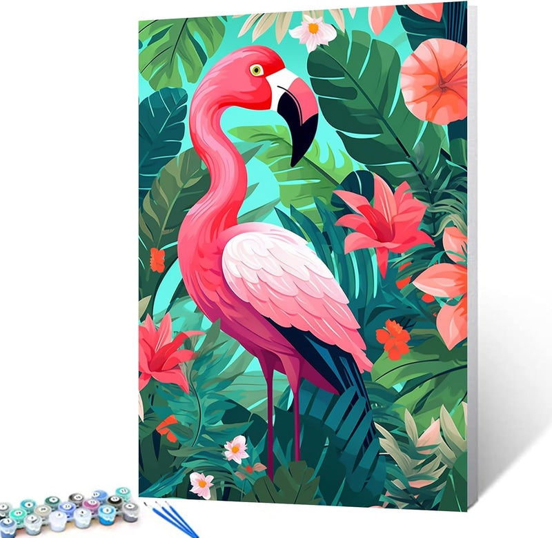 Tucocoo Pink Flamingo DIY Painting by Numbers Kits for Adults BeginnerLovely Flamingo Painting Art Paint by Number on Canvas Easy to Paint for Beginner for Home Decor Without Frame Spring Decor 16X20 - Image 1