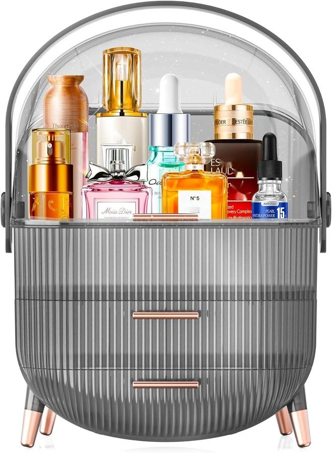 JUVIW Makeup Organizer, Skincare Organizers Cosmetic Display Case with Dust Free Cover Portable Handle, Waterproof Makeup Box for Vanity Countertop Bathroom Dresser-Retro - Image 3