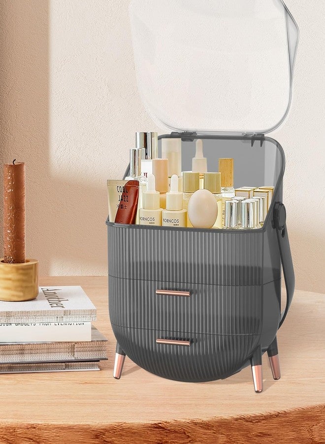 JUVIW Makeup Organizer, Skincare Organizers Cosmetic Display Case with Dust Free Cover Portable Handle, Waterproof Makeup Box for Vanity Countertop Bathroom Dresser-Retro - Image 1