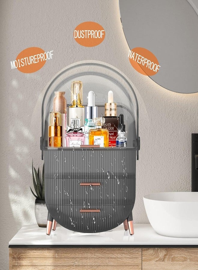 JUVIW Makeup Organizer, Skincare Organizers Cosmetic Display Case with Dust Free Cover Portable Handle, Waterproof Makeup Box for Vanity Countertop Bathroom Dresser-Retro - Image 5