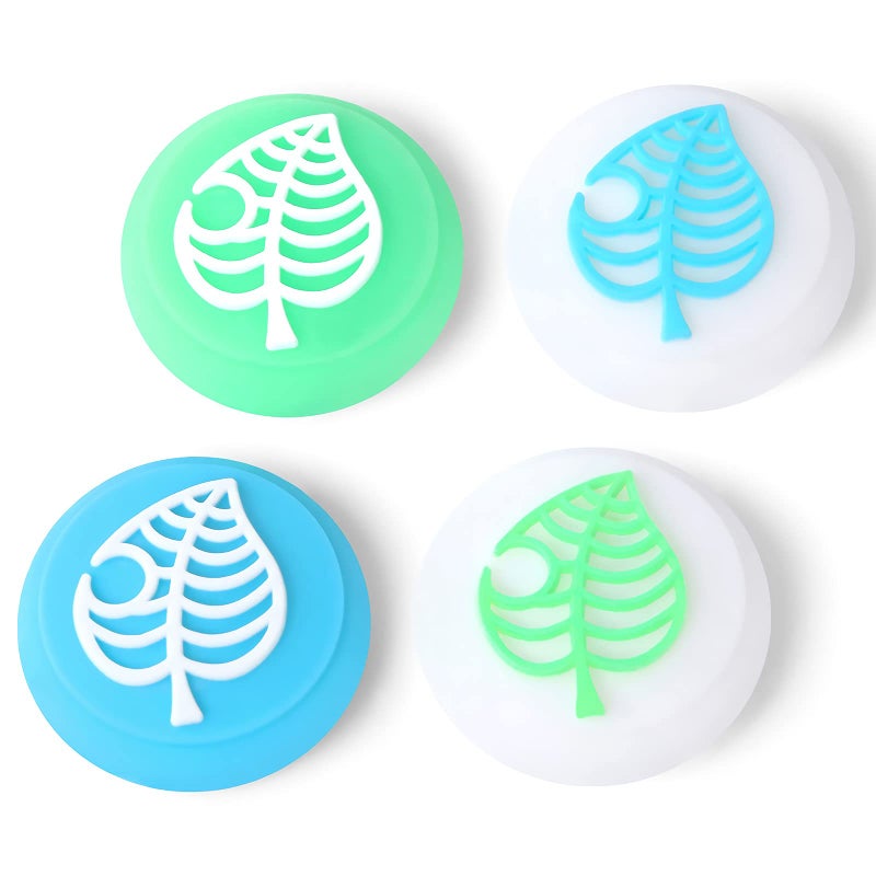 Tscope Cute Thumb Grip Caps for Nintendo Switch/Lite/OLED Controller, for Animal Crossing Kawaii Leaf Joystick Analog Soft Silicone Button Stick Covers for NS Joy Cons (Blue&Green Leaf) - Image 1
