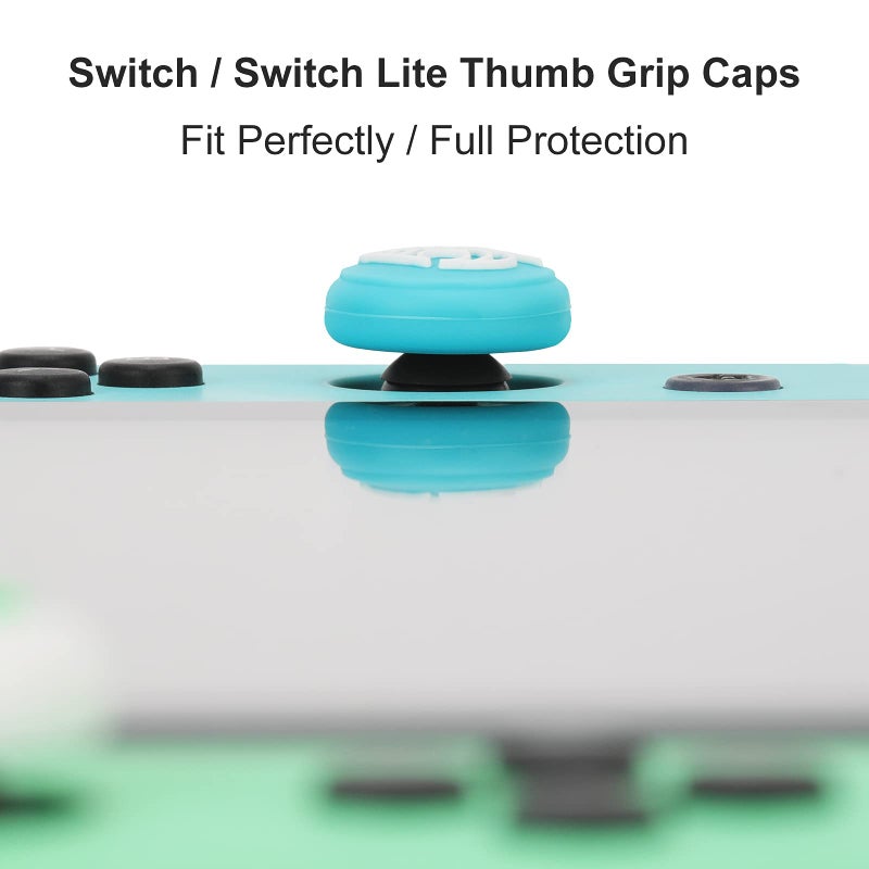 Tscope Cute Thumb Grip Caps for Nintendo Switch/Lite/OLED Controller, for Animal Crossing Kawaii Leaf Joystick Analog Soft Silicone Button Stick Covers for NS Joy Cons (Blue&Green Leaf) - Image 5