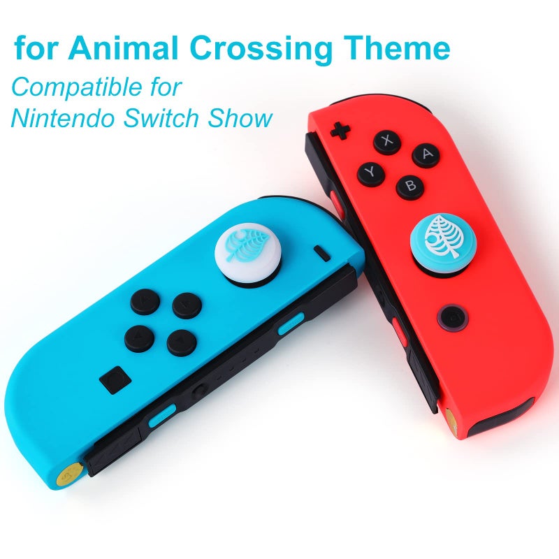 Tscope Cute Thumb Grip Caps for Nintendo Switch/Lite/OLED Controller, for Animal Crossing Kawaii Leaf Joystick Analog Soft Silicone Button Stick Covers for NS Joy Cons (Blue&Green Leaf) - Image 3