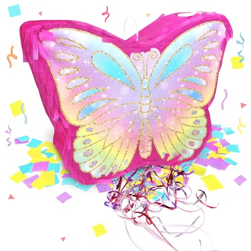 KiDEPOCH Butterfly Pinata for Birthday Party Supplies Colorful Pull String Butterfly Pinata for Girls Butterfly Themed Party Decoration Small Pinata Party Supplies16 x 126 x 42 In Dark Pink - Image 1