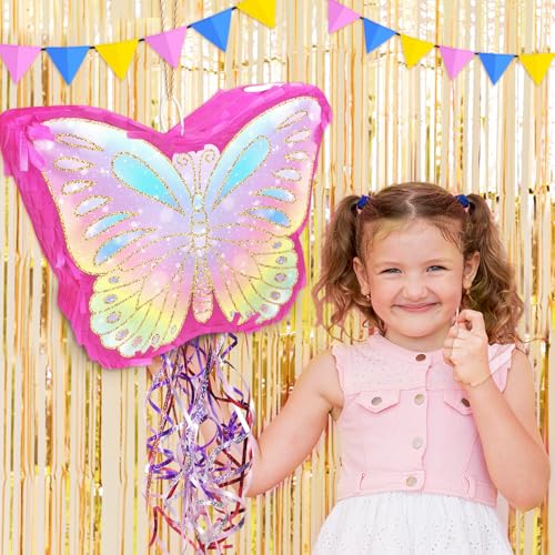 KiDEPOCH Butterfly Pinata for Birthday Party Supplies Colorful Pull String Butterfly Pinata for Girls Butterfly Themed Party Decoration Small Pinata Party Supplies16 x 126 x 42 In Dark Pink - Image 5