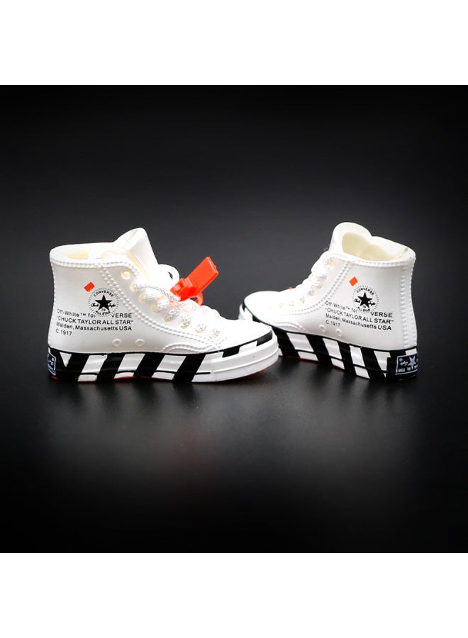 Mini Classic Canvas Shoes Model Skateboard Shoes Toy Retro 3D Mini Fashion Shoes Car Ornaments-Color:V High-top Black Chessboard - Image 3