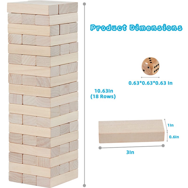 SpeedArmis Mini Tumble Tower, 54PCS Wooden Stacking Game for Teens - Pine Stack Timber Board Games with 4 Dice Set - Classic â€ŒXmas Gifts for Teens - Image 3