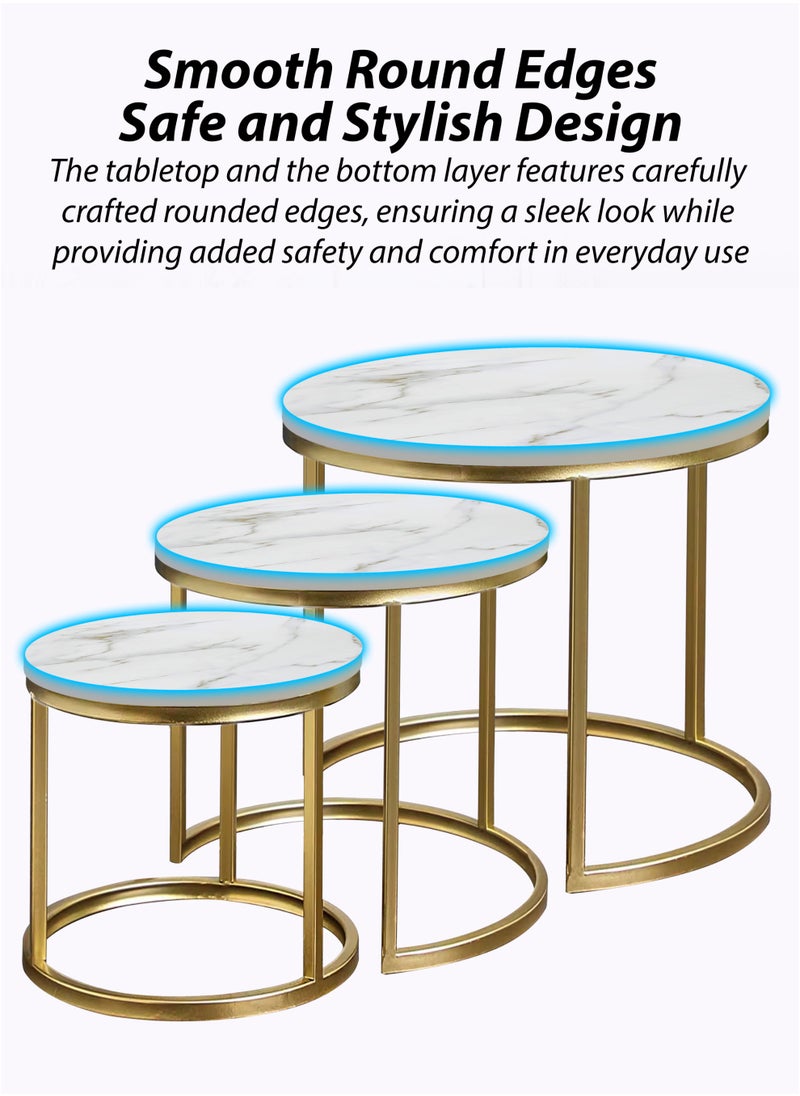 DBLEW 3 Pieces Round Nesting Side Table Set Minimalist Coffee Tables Wood Top Accent Tables Industrial End Tables For Home Office Living Room Hall And Small Spaces Sofa Centre Teapoy Table  - Image 5