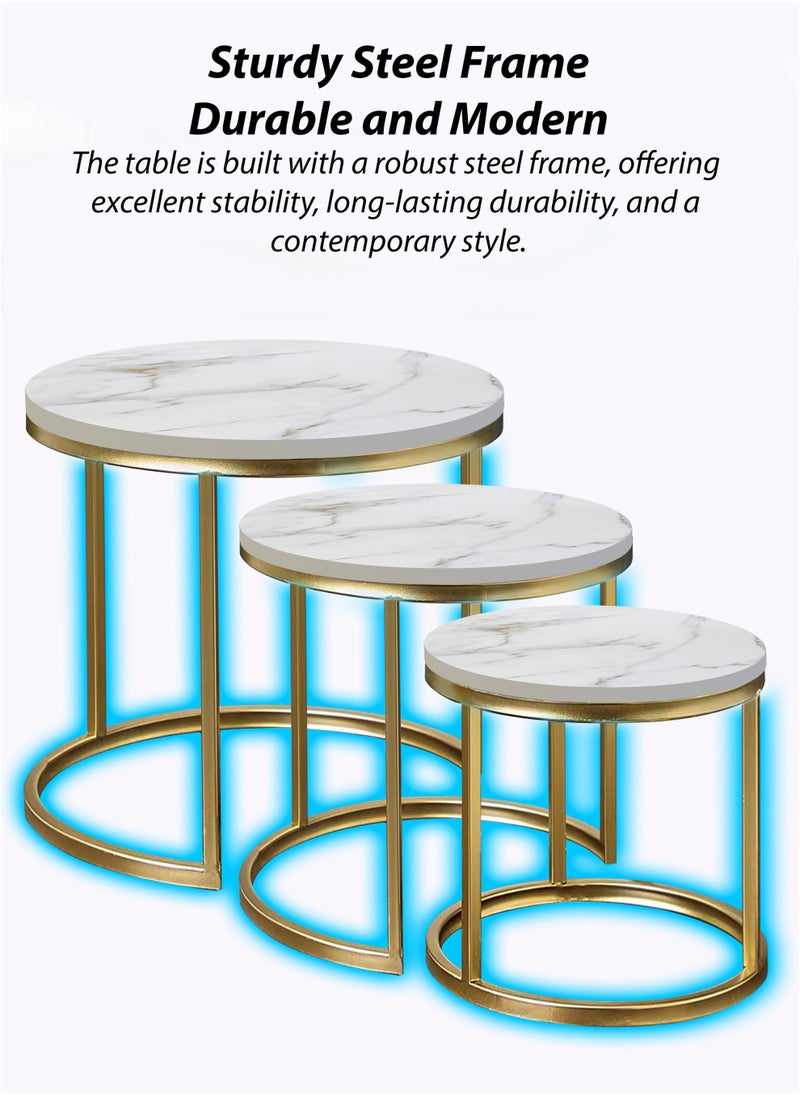 DBLEW 3 Pieces Round Nesting Side Table Set Minimalist Coffee Tables Wood Top Accent Tables Industrial End Tables For Home Office Living Room Hall And Small Spaces Sofa Centre Teapoy Table  - Image 4