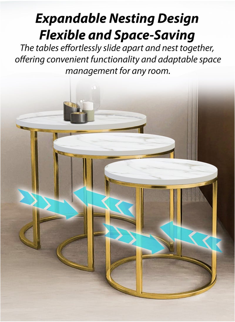 DBLEW 3 Pieces Round Nesting Side Table Set Minimalist Coffee Tables Wood Top Accent Tables Industrial End Tables For Home Office Living Room Hall And Small Spaces Sofa Centre Teapoy Table  - Image 3