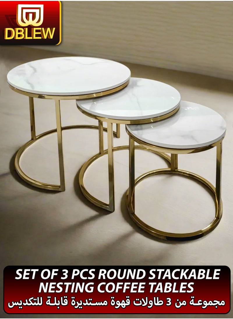 3 Pieces Round Nesting Side Table Set Minimalist Coffee Tables Wood Top Accent Tables Industrial End Tables For Home Office Living Room Hall And Small Spaces Sofa Centre Teapoy Table