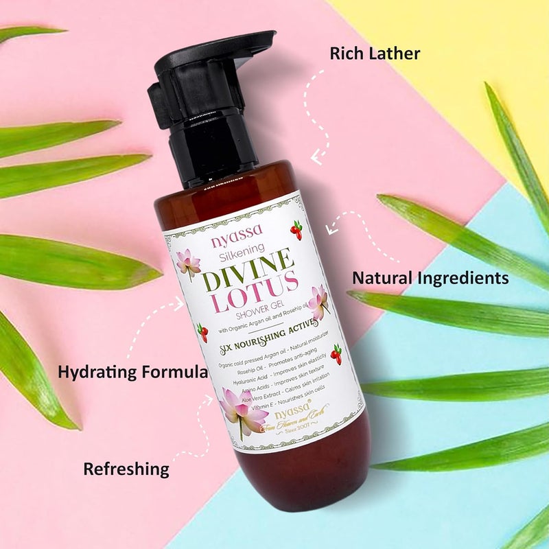 Nyassa Nyassa Silkening Divine Lotus Shower Gel With 6 Nourishing Actives 210ml Floral fragrance Body Wash  100 Vegan and No Paraben Sulphate  Cruelty Free  Premium Long Lasting Fragrance  210 ml - Image 2