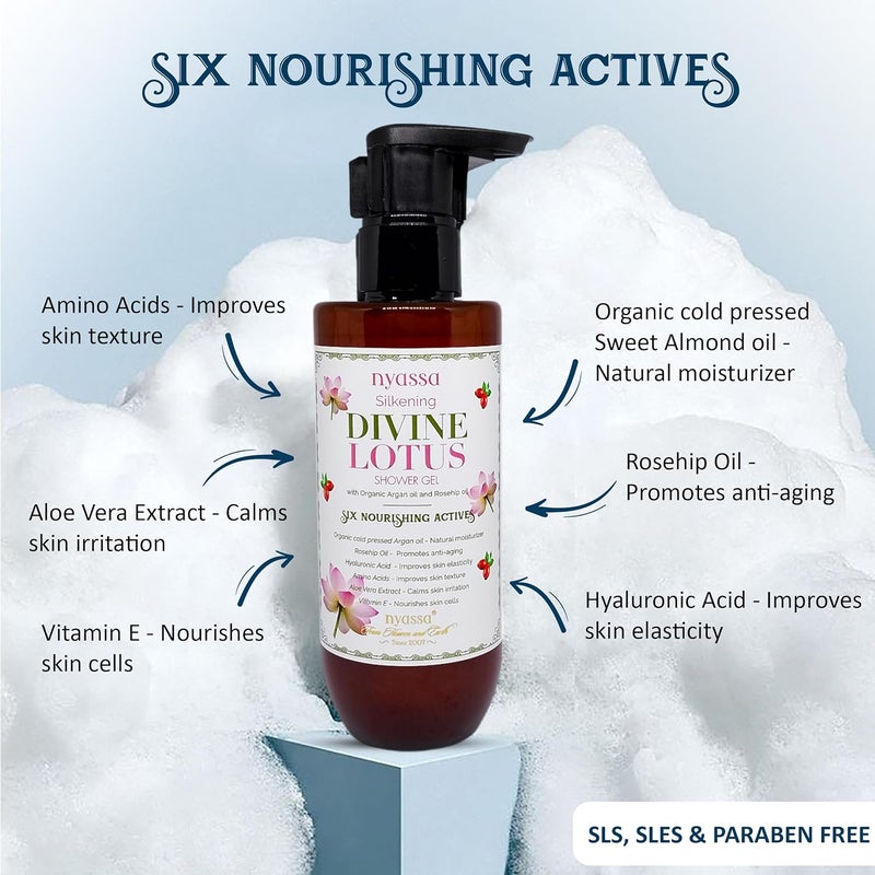 Nyassa Nyassa Silkening Divine Lotus Shower Gel With 6 Nourishing Actives 210ml Floral fragrance Body Wash  100 Vegan and No Paraben Sulphate  Cruelty Free  Premium Long Lasting Fragrance  210 ml - Image 4