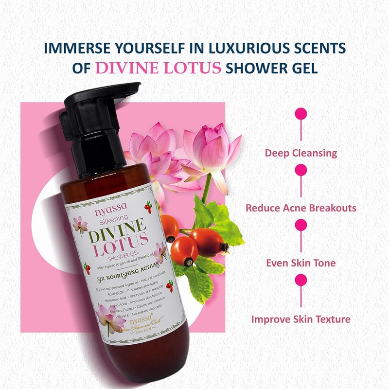 Nyassa Nyassa Silkening Divine Lotus Shower Gel With 6 Nourishing Actives 210ml Floral fragrance Body Wash  100 Vegan and No Paraben Sulphate  Cruelty Free  Premium Long Lasting Fragrance  210 ml - Image 3