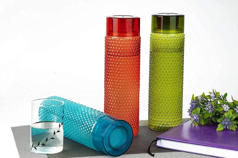 ATEVON Polyethylene Designer Water Bottles - Bubble Shape, Lightweight, Leak Proof, Unbreakable For School, Office, Home (Pack Of 3, Red, Green, Blue), 1000 ML - Image 4