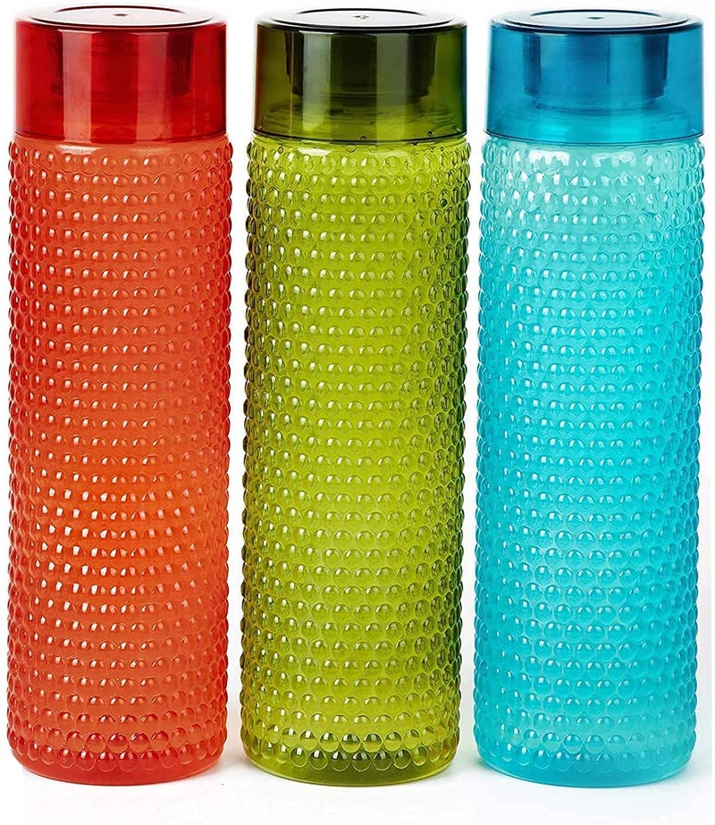 ATEVON Polyethylene Designer Water Bottles - Bubble Shape, Lightweight, Leak Proof, Unbreakable For School, Office, Home (Pack Of 3, Red, Green, Blue), 1000 ML - Image 1