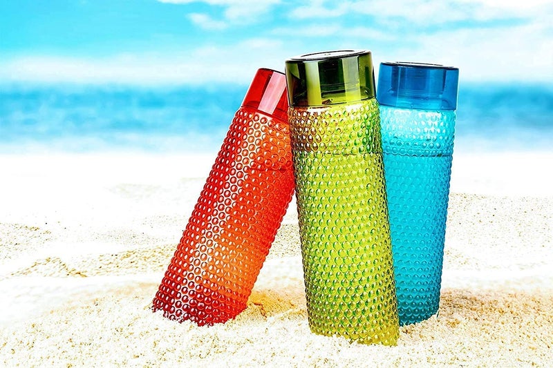 ATEVON Polyethylene Designer Water Bottles - Bubble Shape, Lightweight, Leak Proof, Unbreakable For School, Office, Home (Pack Of 3, Red, Green, Blue), 1000 ML - Image 3